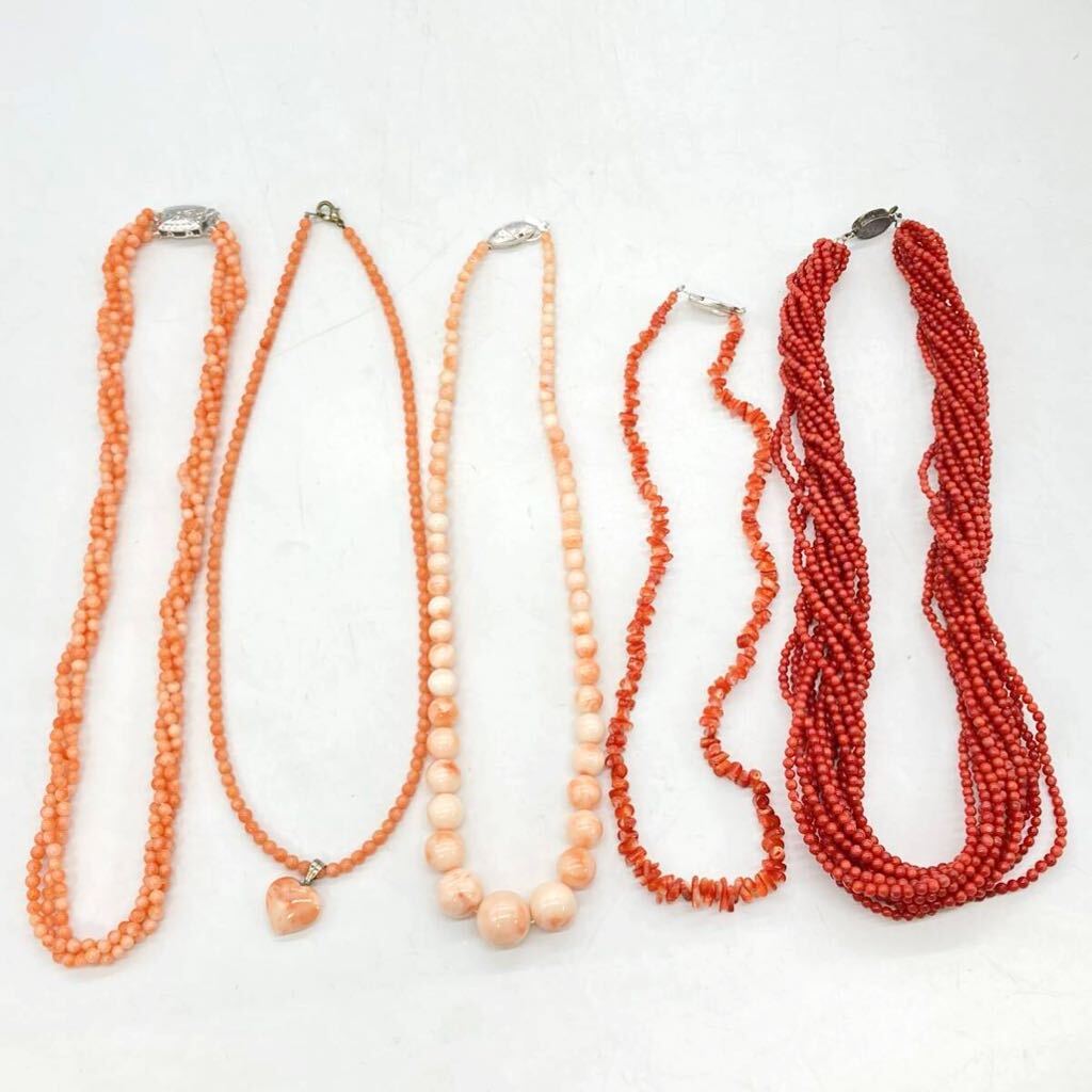 ■珊瑚ネックレス5点おまとめ■a重量約140g サンゴ さんご コーラル coral 丸玉 パール necklace アクセサリー accessory silver DB0の画像7