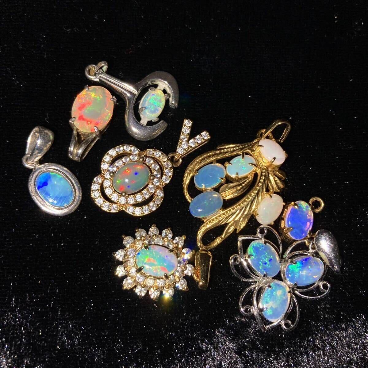 ■オパールペンダントトップ14点おまとめ■a 約32g 裸石 宝石 opal アクセサリー accessory 遊色効果抜群 虹 ping jewelry ジュエリー CE0の画像2