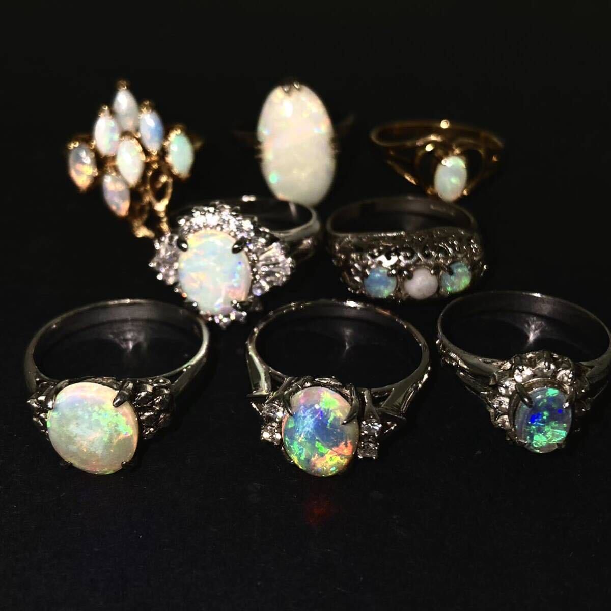 ■オパールリング8点おまとめ■a重量約22.5g Opal opal pendant オパール ホワイト 遊色 accessory jewelry silver CE0 の画像1
