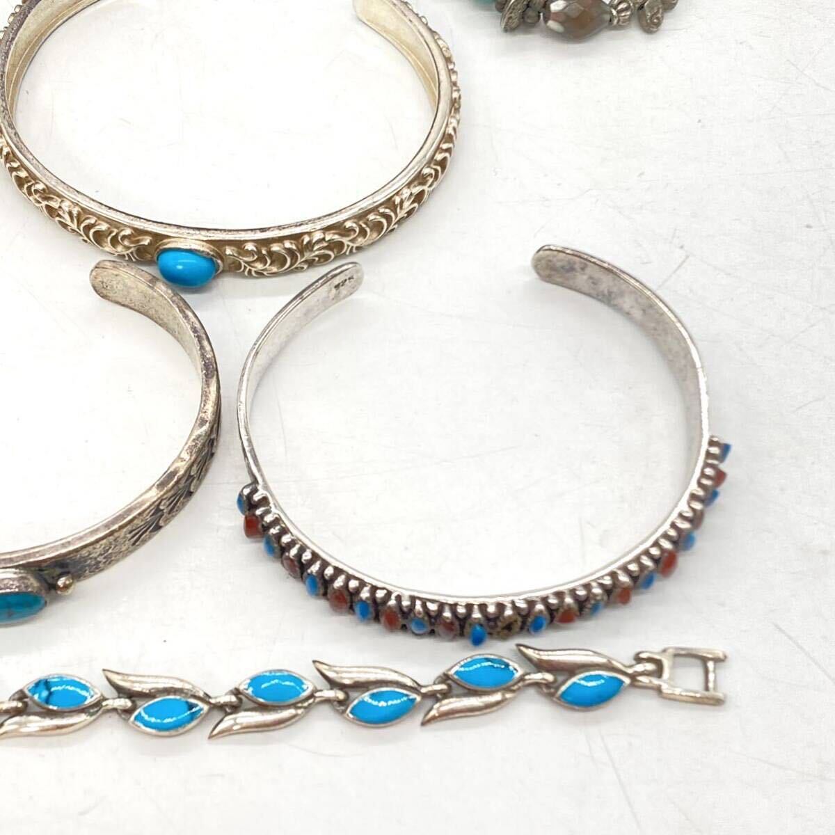 ■トルコ石/ラピスラズリブレスレット10点おまとめ■a約196g ターコイズ turquoise lapis lazuli accessory bracelet silver 925 CE0の画像6