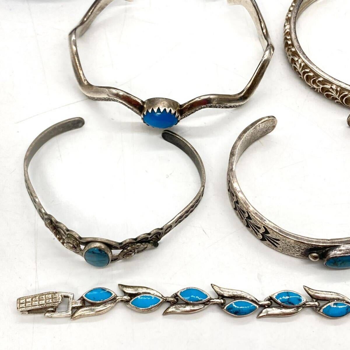 ■トルコ石/ラピスラズリブレスレット10点おまとめ■a約196g ターコイズ turquoise lapis lazuli accessory bracelet silver 925 CE0の画像5