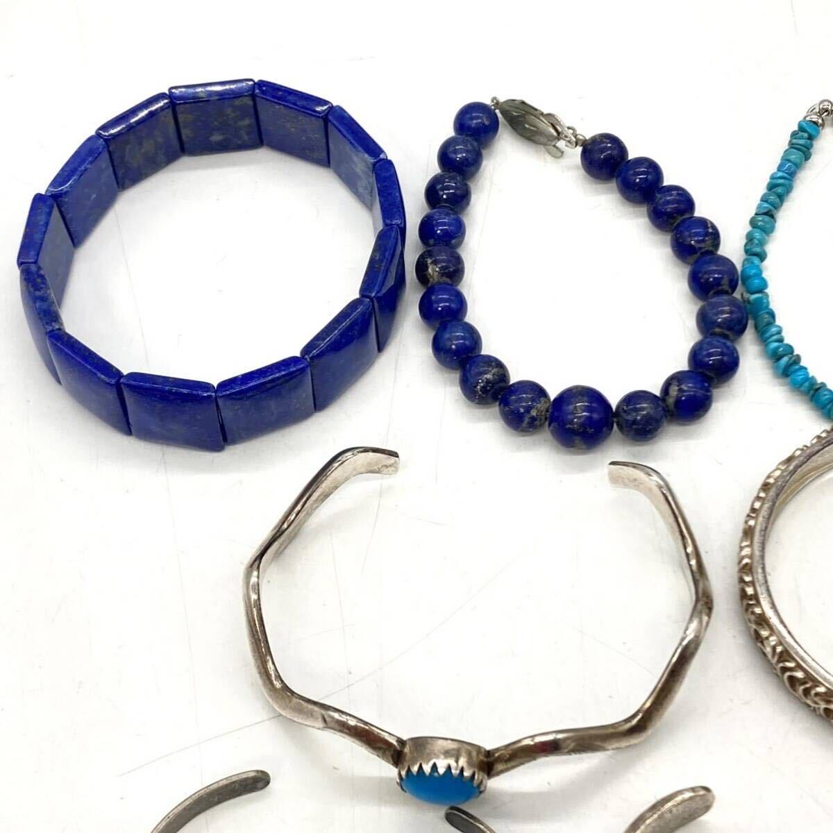 ■トルコ石/ラピスラズリブレスレット10点おまとめ■a約196g ターコイズ turquoise lapis lazuli accessory bracelet silver 925 CE0の画像3