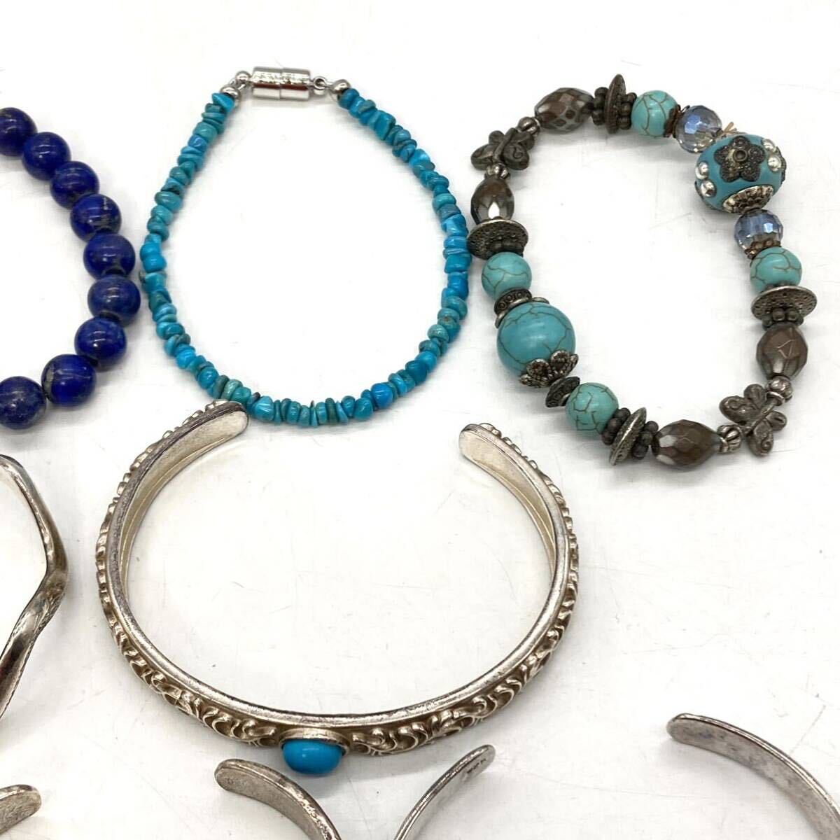 ■トルコ石/ラピスラズリブレスレット10点おまとめ■a約196g ターコイズ turquoise lapis lazuli accessory bracelet silver 925 CE0の画像4
