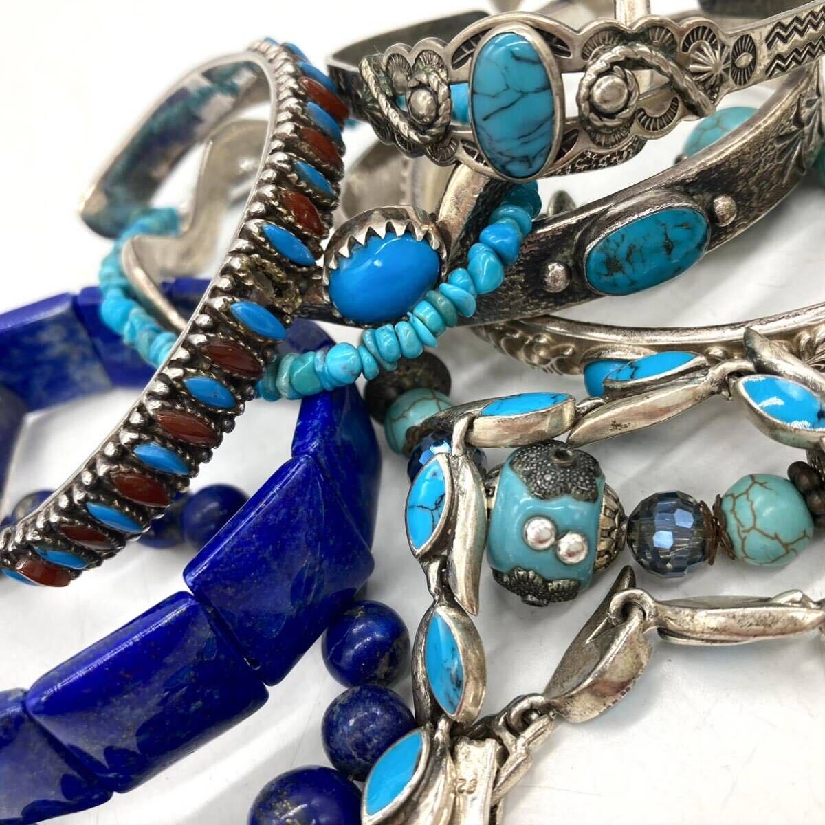 ■トルコ石/ラピスラズリブレスレット10点おまとめ■a約196g ターコイズ turquoise lapis lazuli accessory bracelet silver 925 CE0の画像1