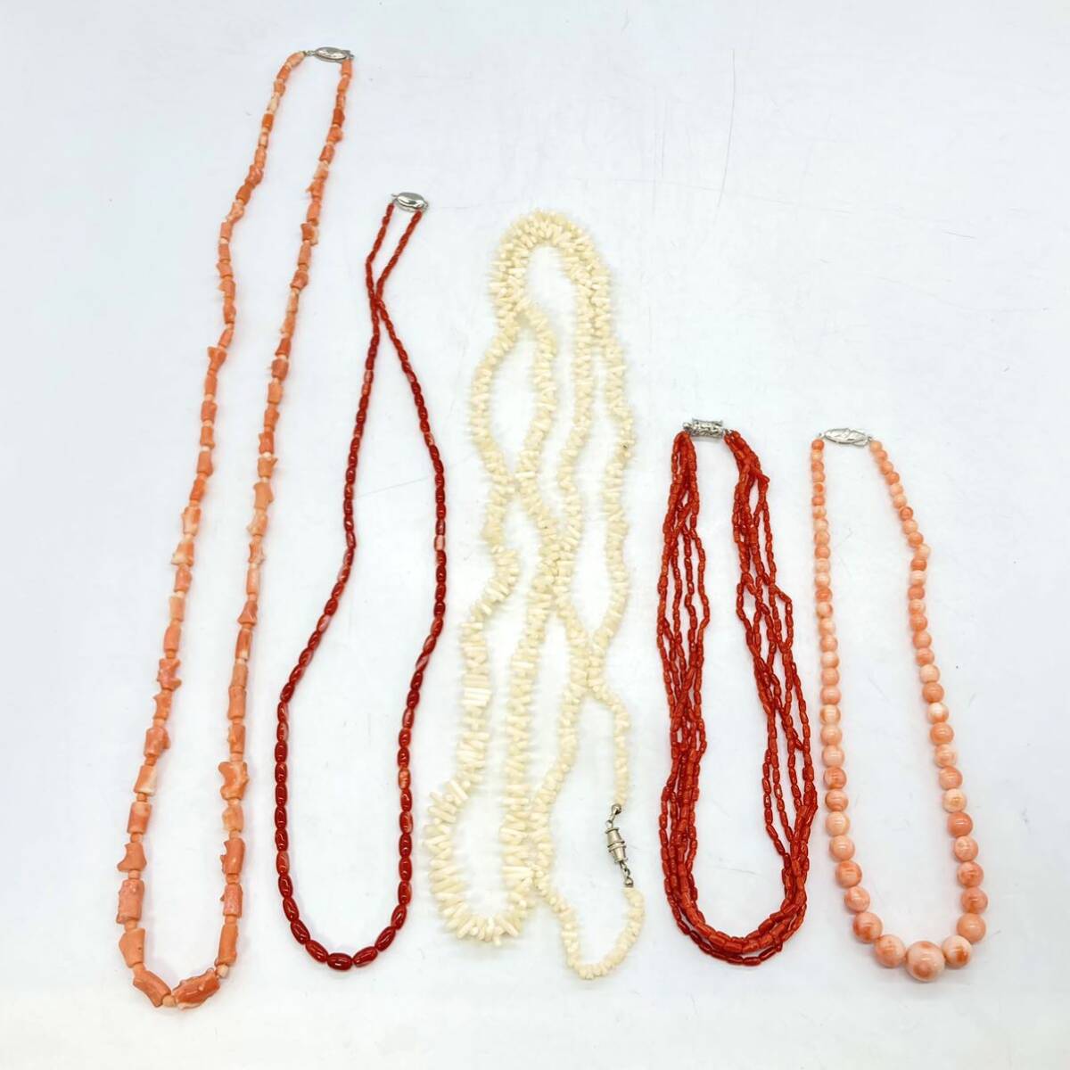 ■珊瑚ネックレス5点おまとめ■a重量約160g サンゴ さんご コーラル coral 丸玉 パール necklace アクセサリー accessory silver DB0_画像7