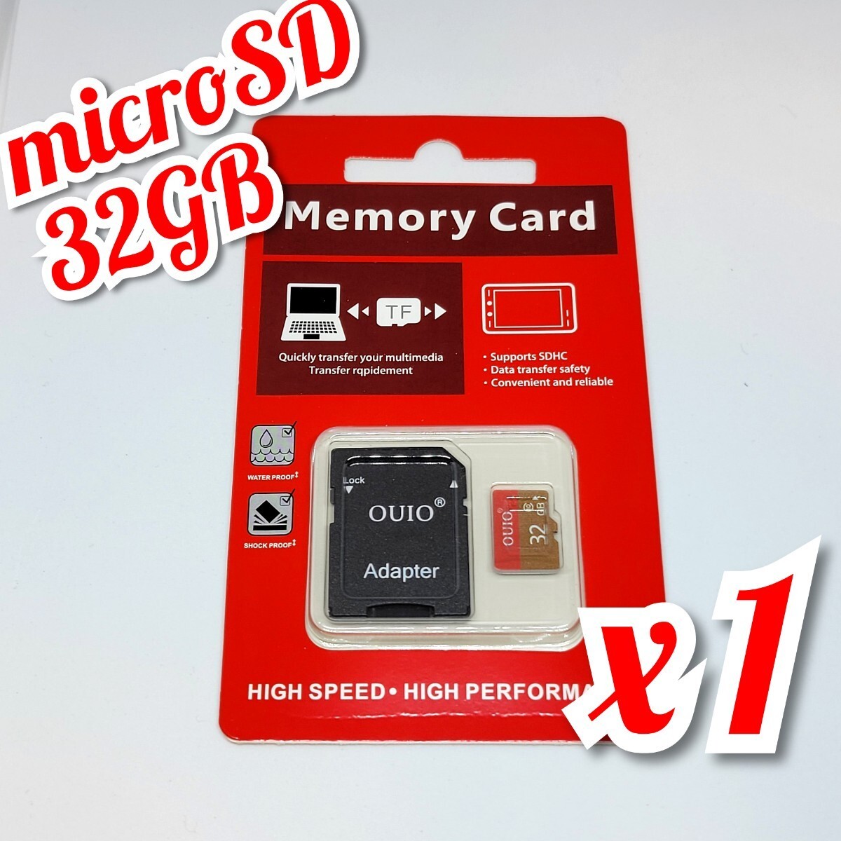 【送料無料】マイクロSDカード 32GB 1枚 class10 1個 高速 microSD microSDHC マイクロSD OUIO 32GB RED-GOLD の画像1