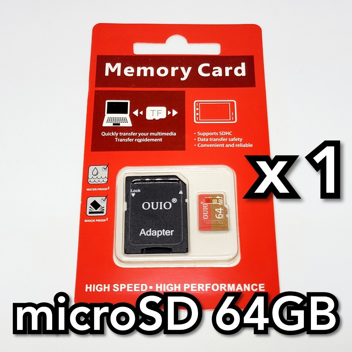 【送料無料】マイクロSDカード 64GB 1枚 class10 1個 microSD microSDXC マイクロSD 高速 OUIO 64GB RED-GOLD_画像1