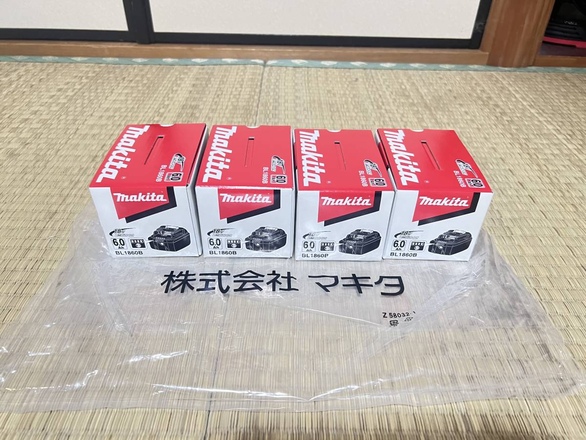 株式会社マキタ 　リチウムイオンバッテリー 純正品 未使用品 18V 6.0Ah BL1860B 　４個セット_画像1