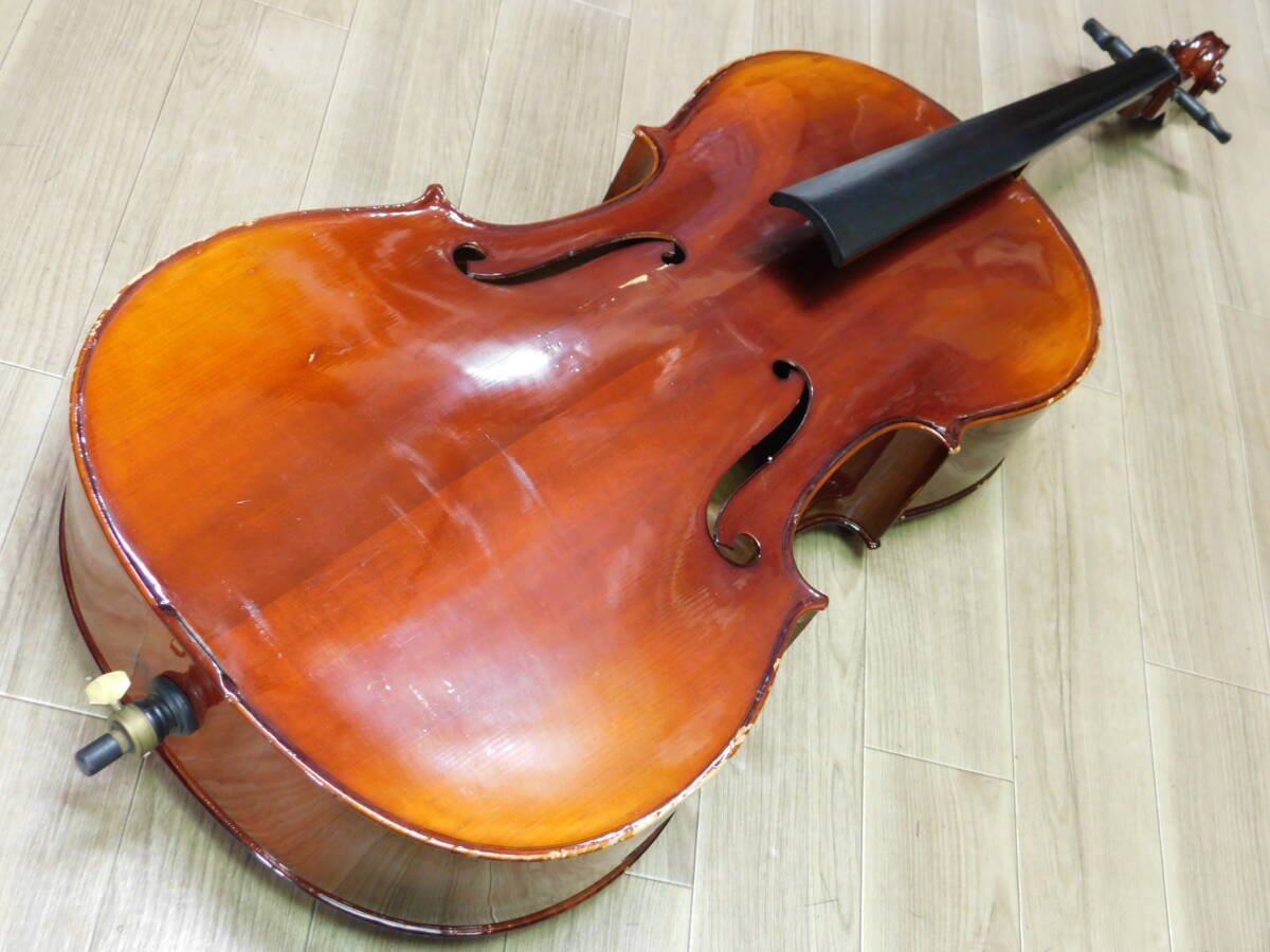 【メーカ不明 チェロ】虎杢アンティーク調 cello 4/4 破損あり 現状ジャンク 弓など付属の画像2