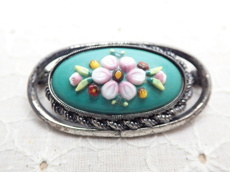 L261 ヴィンテージ ブローチ 陶器 花の飾り アクセサリー Vintage Broochの画像1