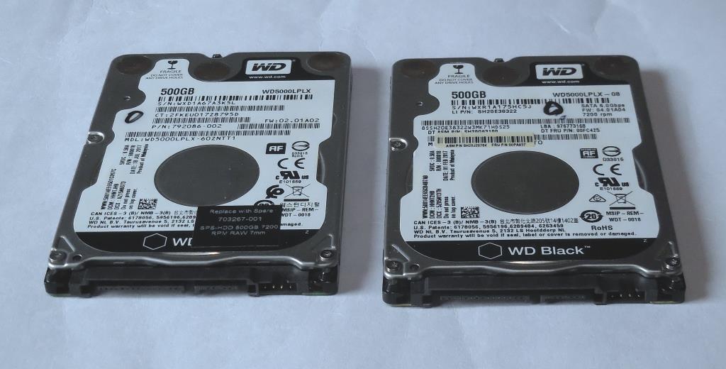  2.5”Western digital Black【 WD5000LPLX 】500GB/7200rpm/SATA600接続HDD x 2台_画像1