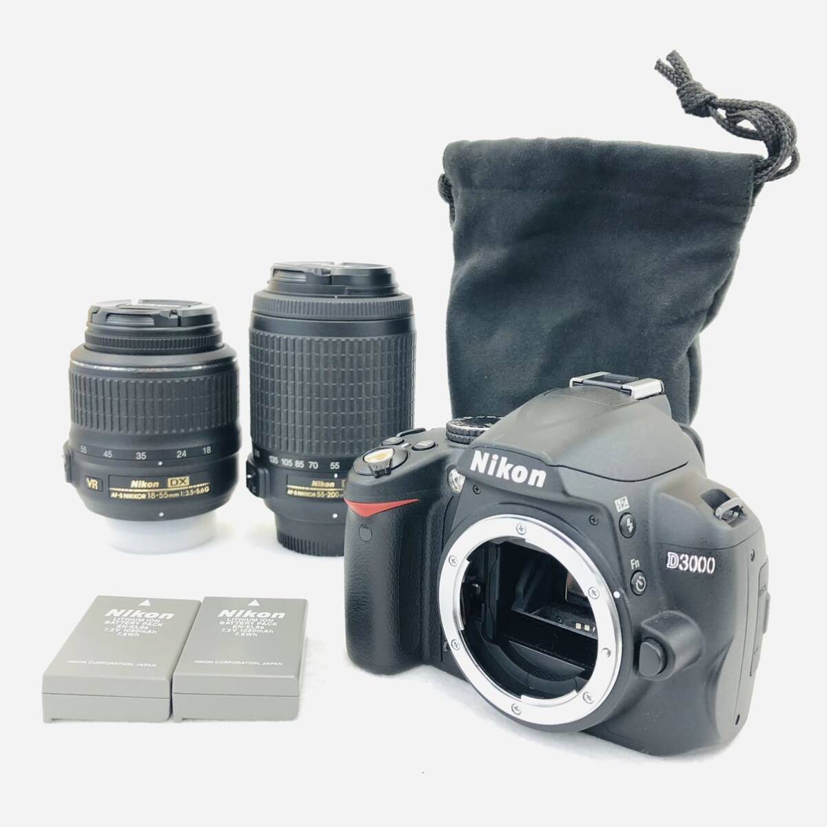 Nikon D3000 ボディ＋レンズ 2点 DX VR AF-S NIKKOR 18-55mm 1:3.5-5.6G , 55-200mm 1:4-5.6G ED セット品 M2_画像2