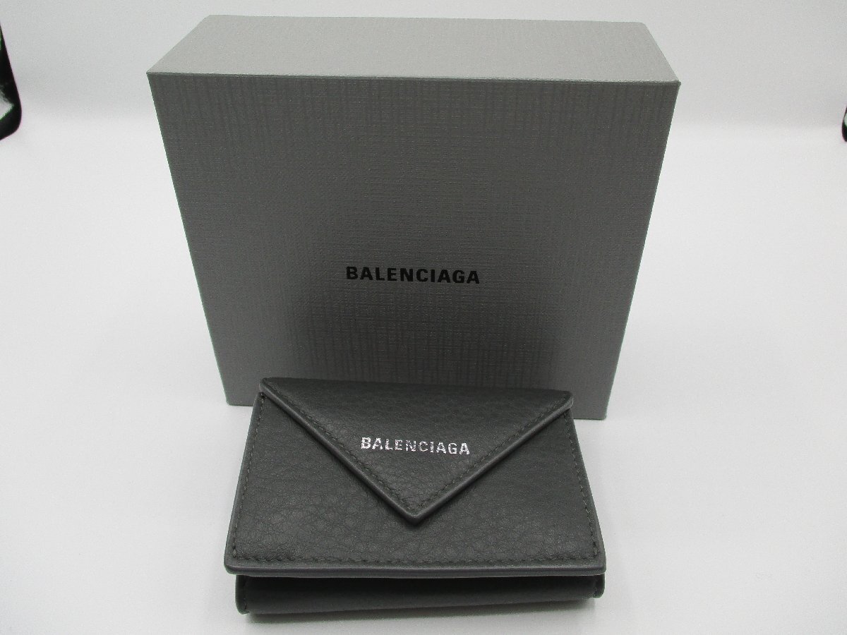 [ не использовался ] Balenciaga три складывать кошелек бумага Mini бумажник 391446 DLQ0N Mini кошелек 