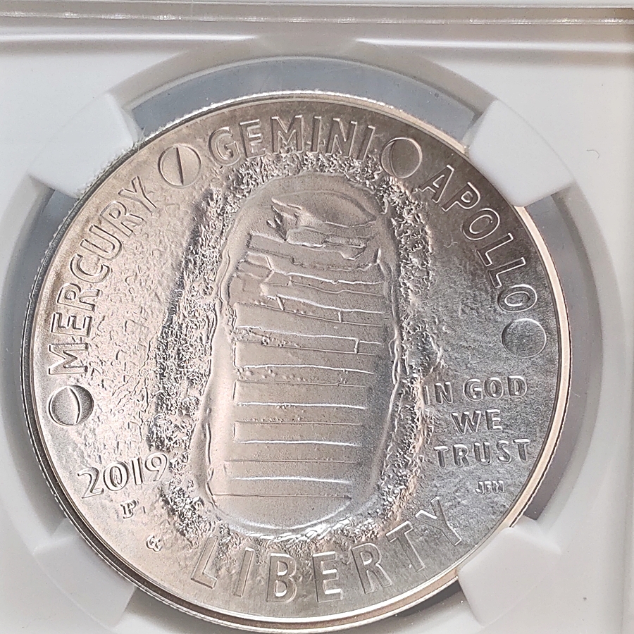 1円スタート NGC MS70 Early Releases プルーフ 2019 アメリカ アポロ 11号 月面着陸 50周年記念 宇宙飛行士 湾曲コイン $1 ドル 銀貨 純銀の画像3