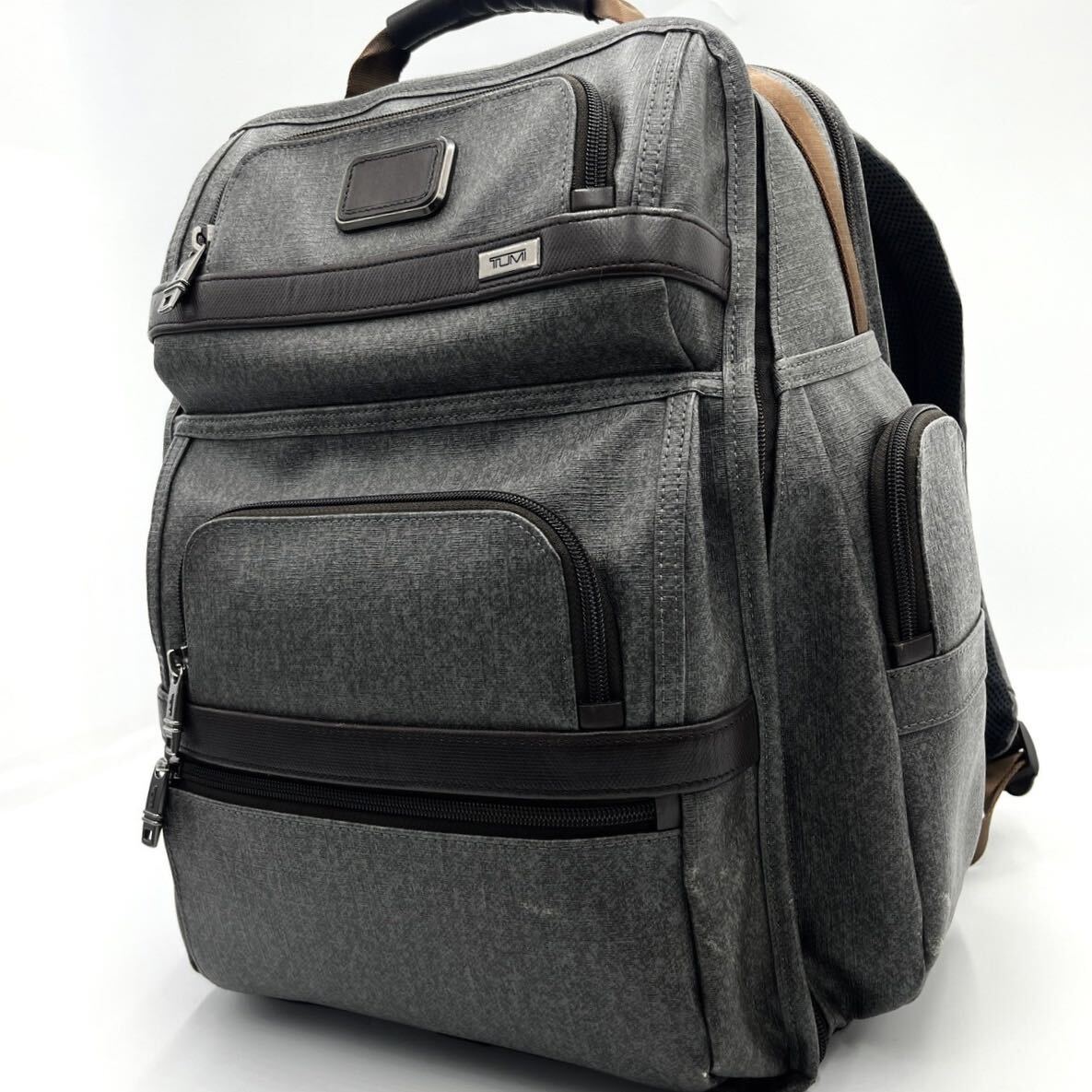 1円/良品● TUMI トゥミ リュック バックパック ビジネスバッグ 大容量 多機能 アルファ T-PASS メンズ PVC レザー グレー 26578EG2