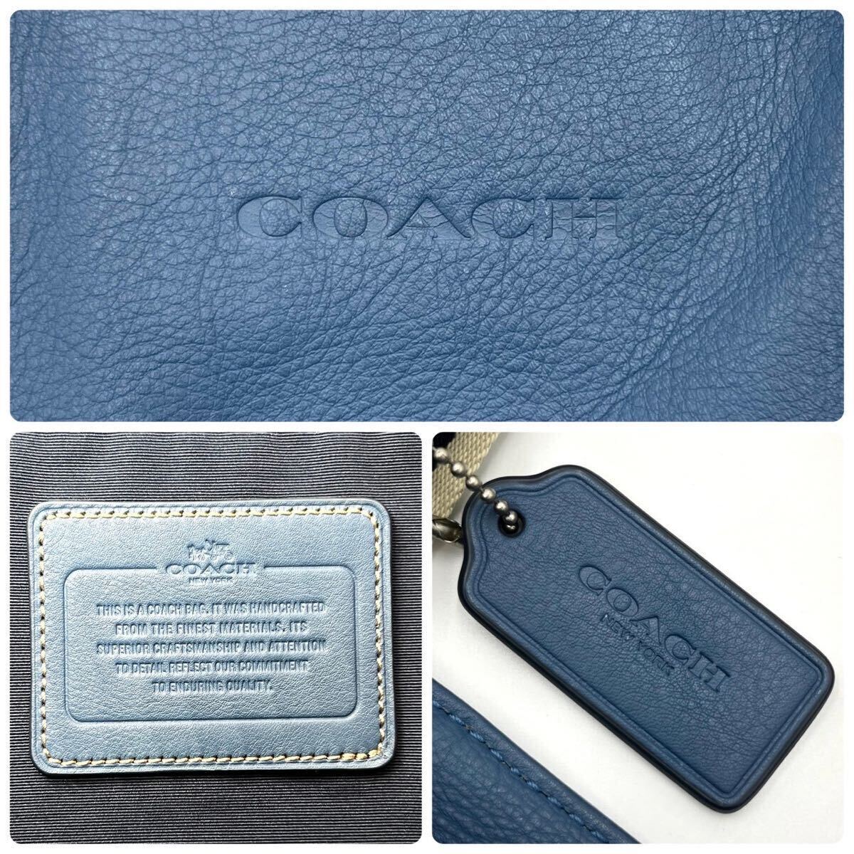 1円/未使用級/入手困難品 ● コーチ COACH 2way トートバッグ ビジネスバッグ ブリーフケース 肩掛け A4 PC ヘリテージ 青 ブルー レザー の画像9