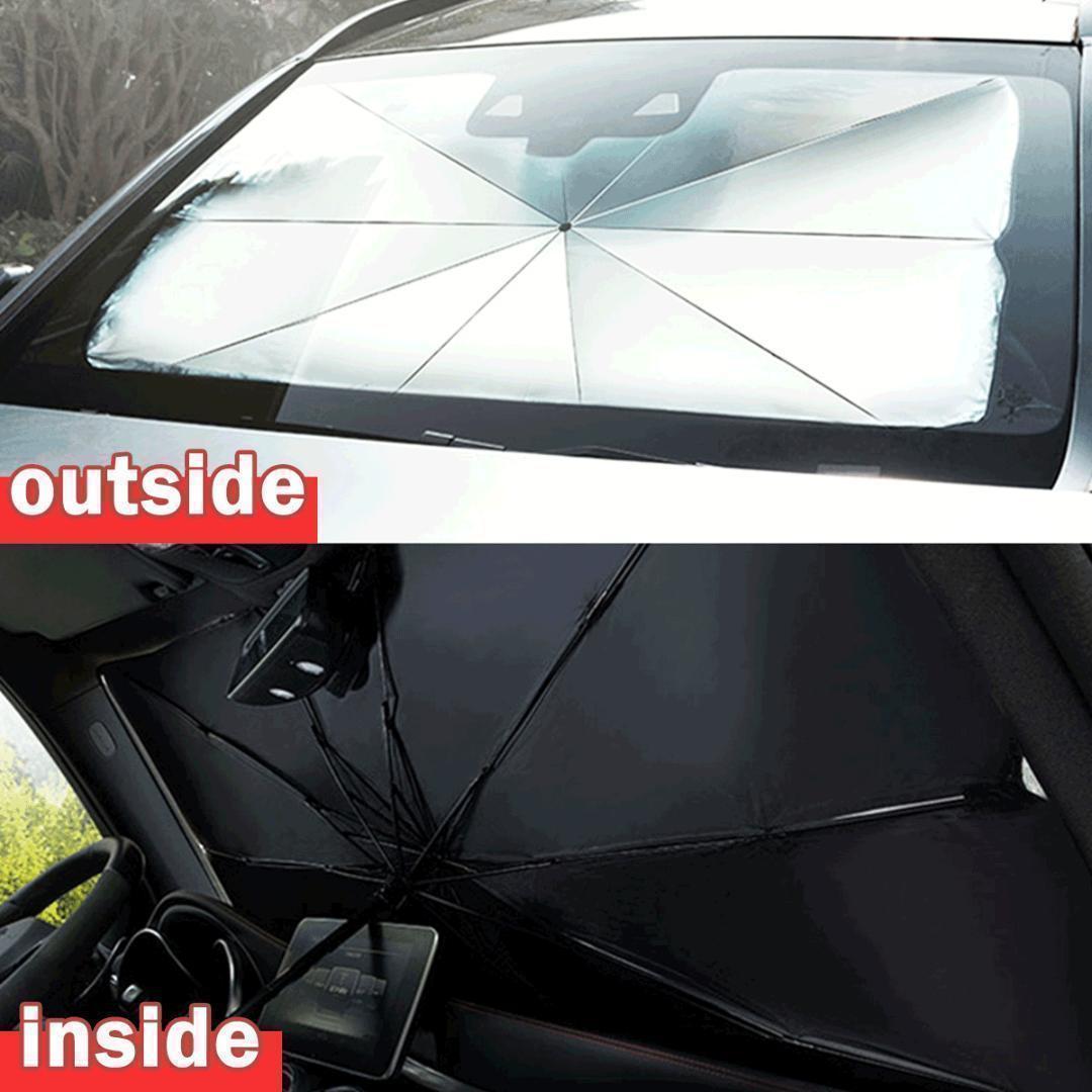 最新 傘型 サンシェード M 車用 日よけ UVカット 紫外線 収納ポーチ 遮光 _画像3