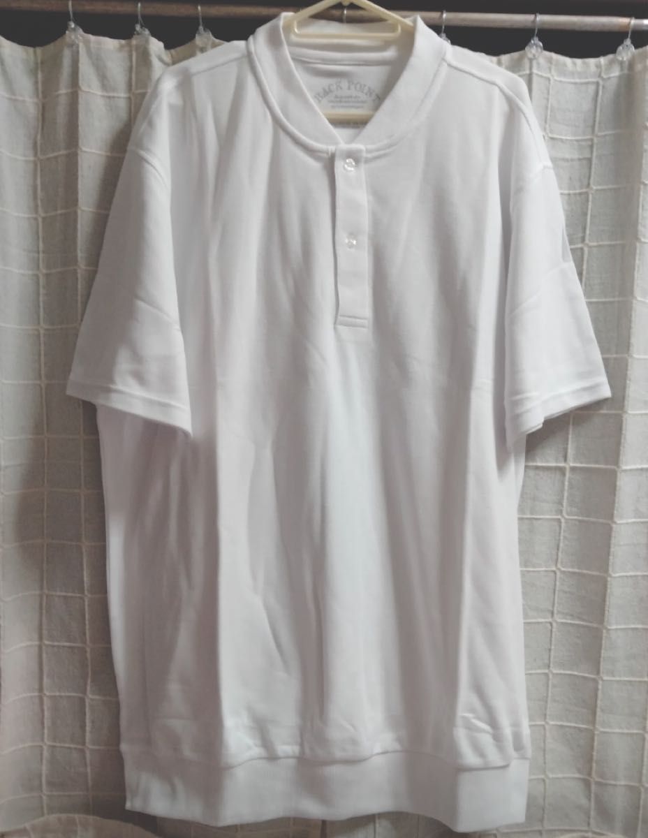 新品　5L 吸汗速乾　ヘンリーネックTシャツ　ホワイト 半袖ポロシャツ ホワイト