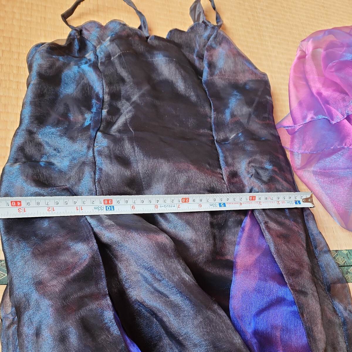 セーラームーン ブラックレディLサイズ 一円スタートコスプレ衣裳 光沢のあるショール スパンコール付きのブラウス 薄い生地のドレスの画像2