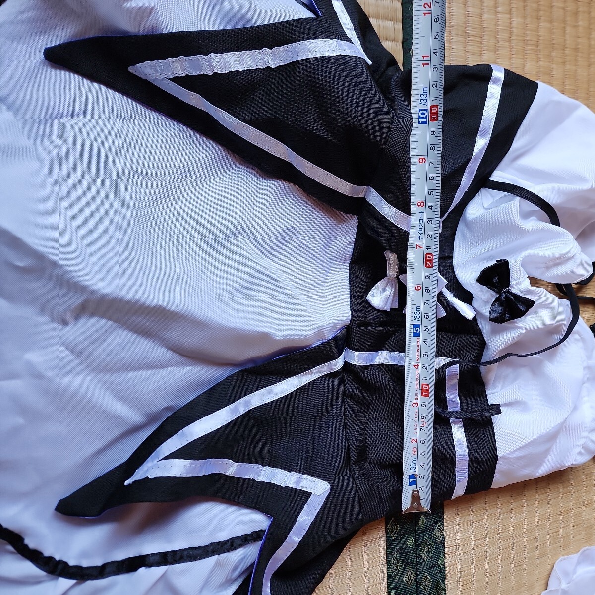 リゼロ レム メイド Sサイズ 一円スタートコスプレ衣裳 白と黒ワンピース リボンに髪飾り 水色ウィッグあります の画像2