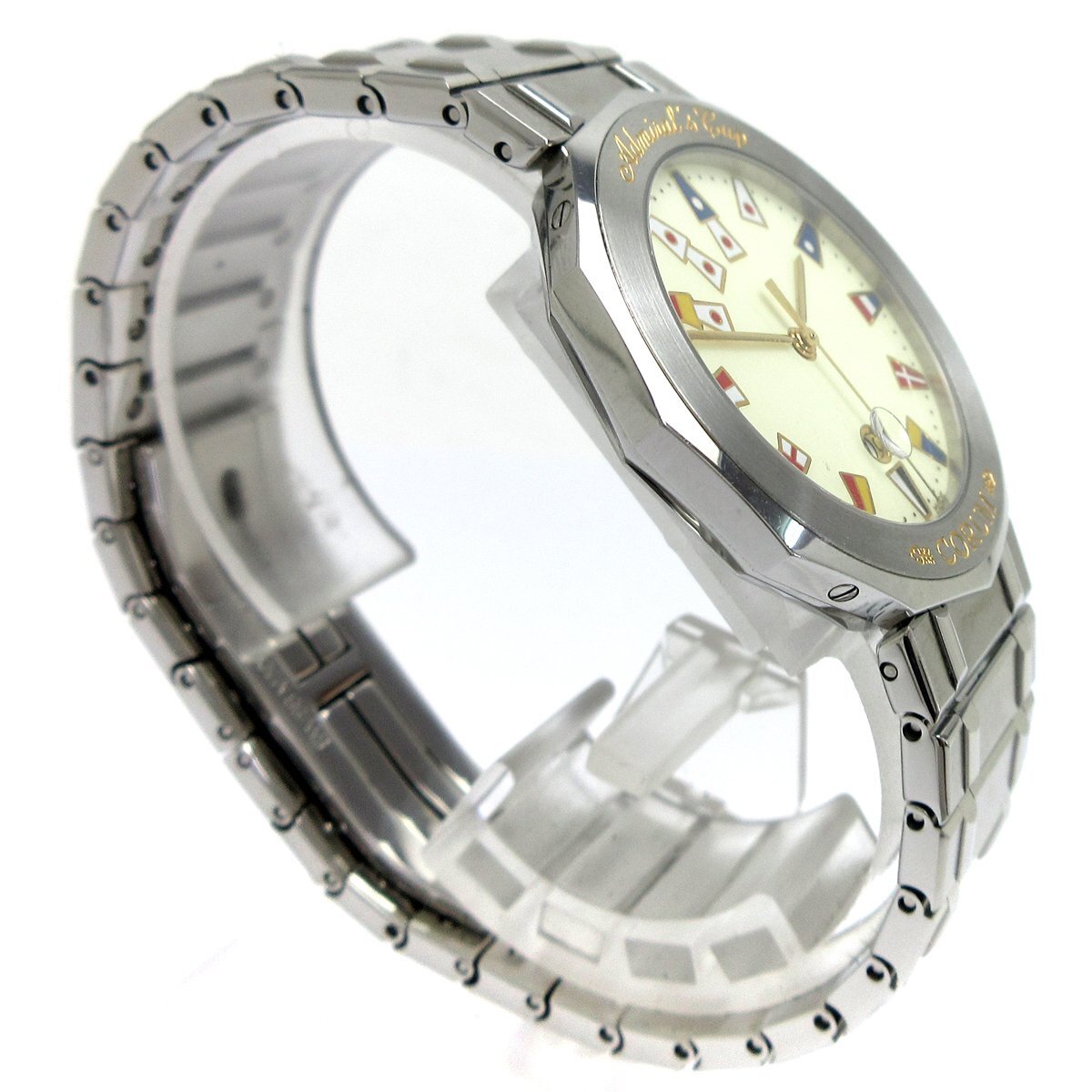 1 jpy Corum Admiral z cup men's Date silver 99.810.20 V550 clock CORUM quartz operation goods 