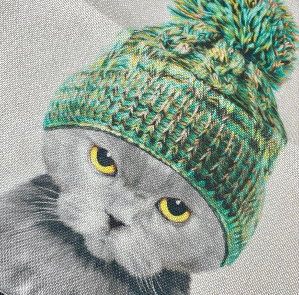 クッションカバー ねこ 45ｘ45 リネン 猫柄 かわいい ネコ ニット帽 クッションカバー