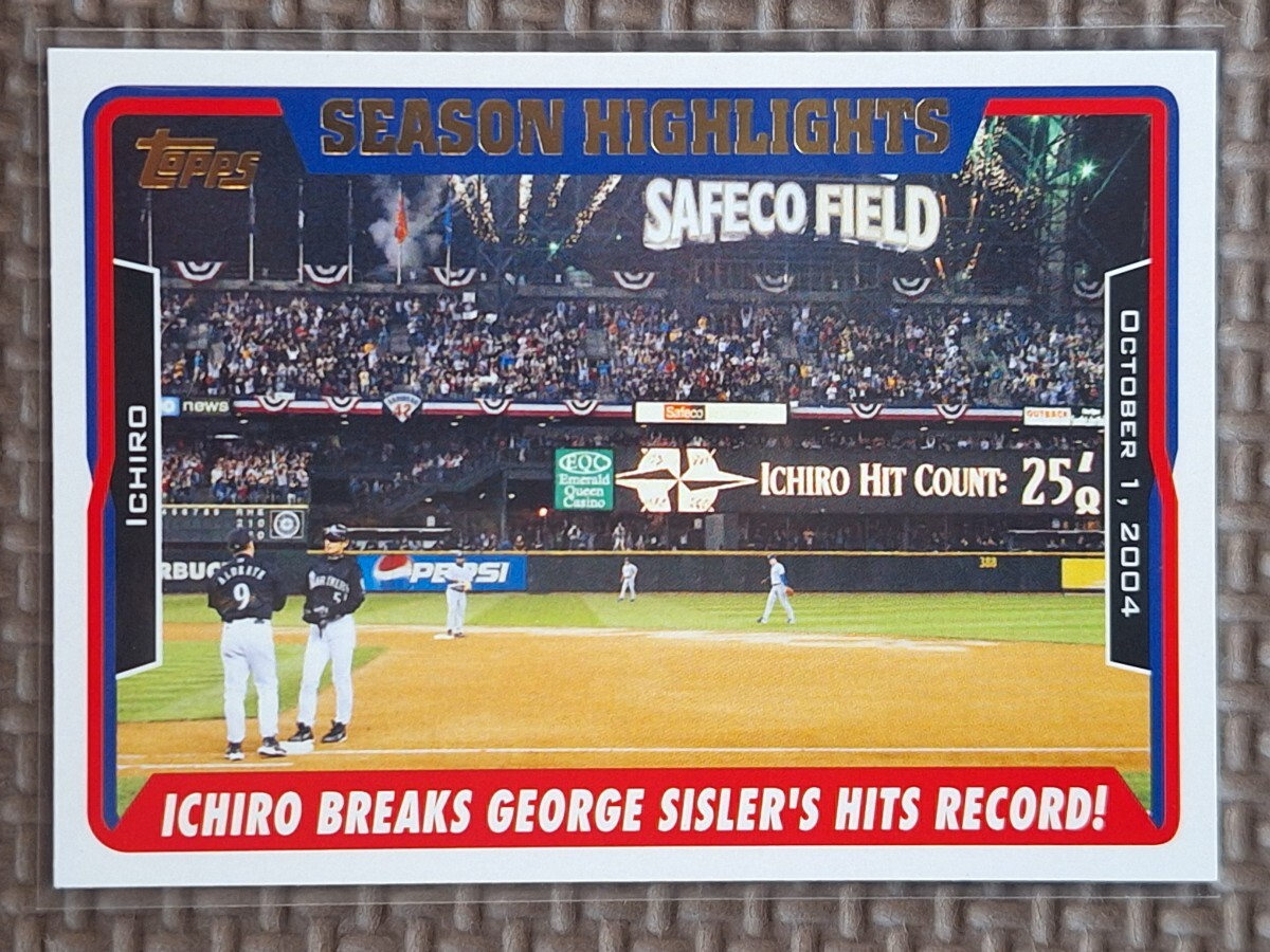 2005 Topps #334 ICHIRO SUZUKI Season Highlights Ichiro Breaks George Sisler's Hit Record! Seattle Mariners Orix Blue Waveの画像1