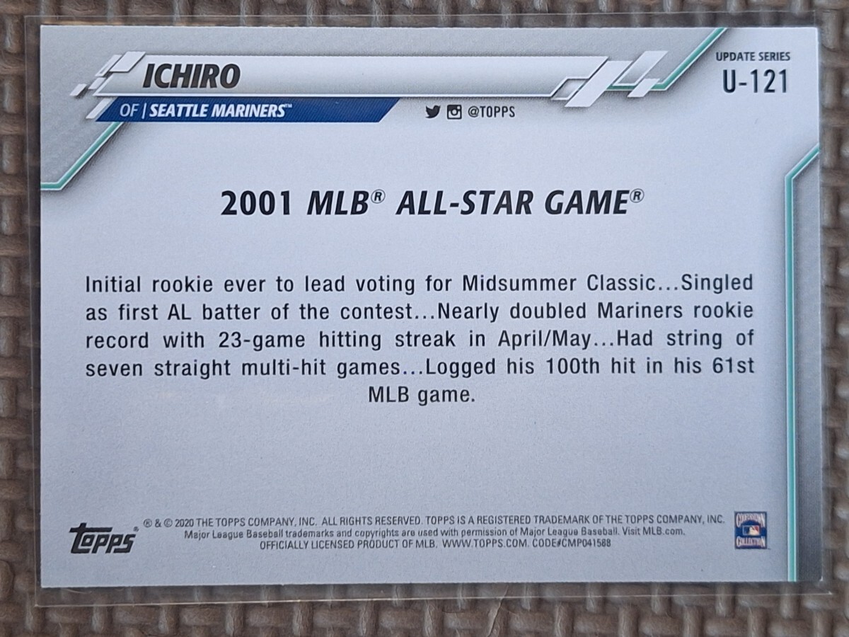 2020 Topps Update #U-121 ICHIRO SUZUKI 2001 All-Star Game Seattle Mariners Orix Blue Wave_画像2