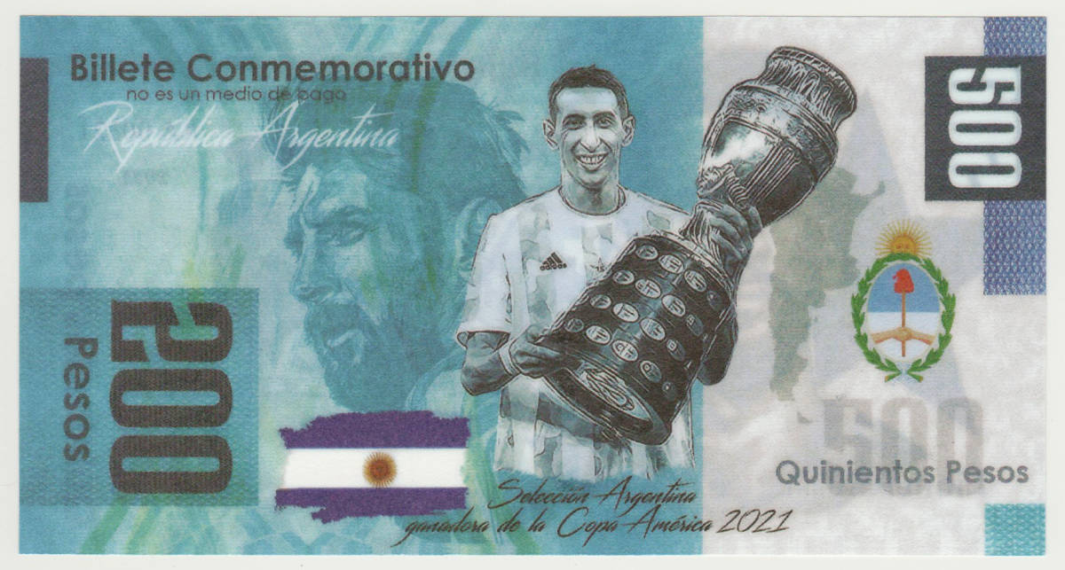 アルゼンチン 500ペソ ワールドカップスター メッシ記念鑑賞幣 2021年 コレクション ピン札 A02の画像2