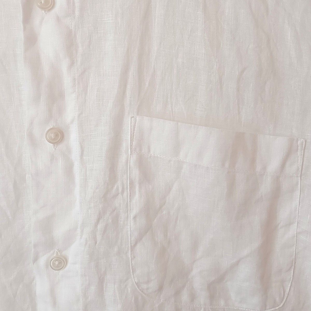 4-18リネンシャツ　麻100% バンドカラーシャツ　長袖シャツ　白　ホワイト希少サイズ大きめサイズ　サイズXL 