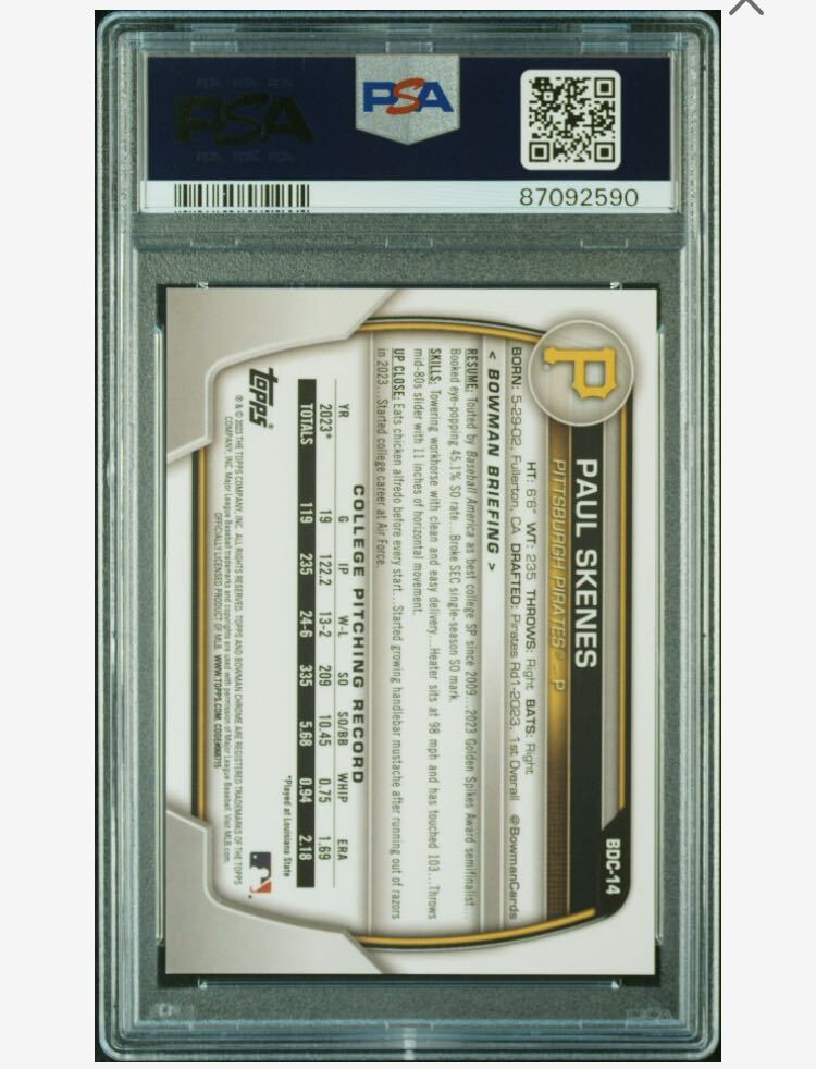 2023 Bowman Draft Paul Skenes Chrome Knee Up Variation SP SSP #BDC-14 PSA 9の画像2