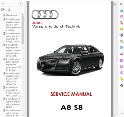 アウディ A8 4D 4H 2010-2018 ファクトリーワークショップマニュアル 配線図 整備書 ボディー関係_画像1