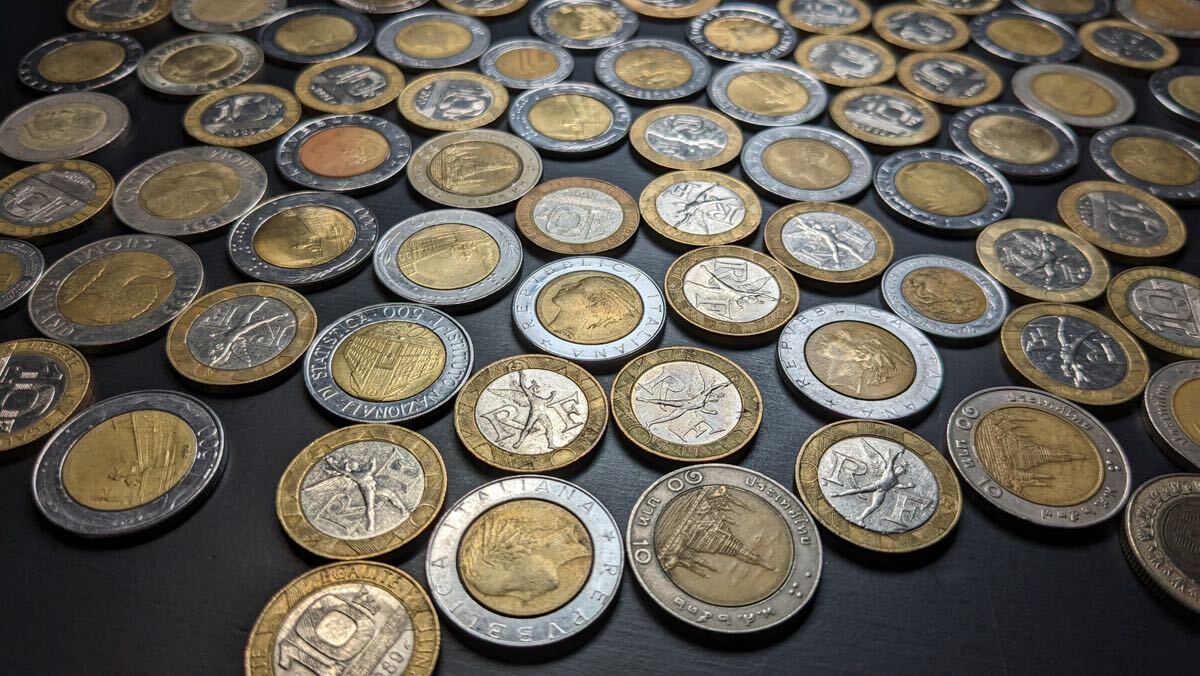 S4902 古美術 古銭 硬貨 硬幣 外国銭 2色に分かれるコイン 大量まとめ 約1018g アンティーク_画像8