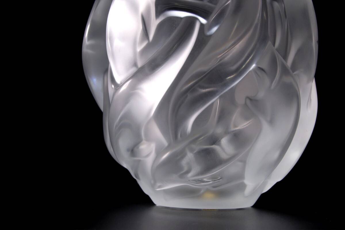 ◆楾◆ 百貨店購入 ラリック LALIQUE 「ドルフィン」 ガラスベース 17cm フラワーベース 花瓶 [G192]QV/24.4廻/FM/(100)の画像3