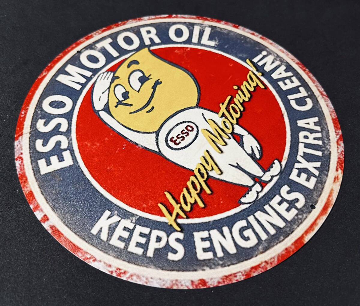 * ESSO MOTOR OIL Happy Motoringeso motor oil happy motoring Circle signboard eso Boy retro style *