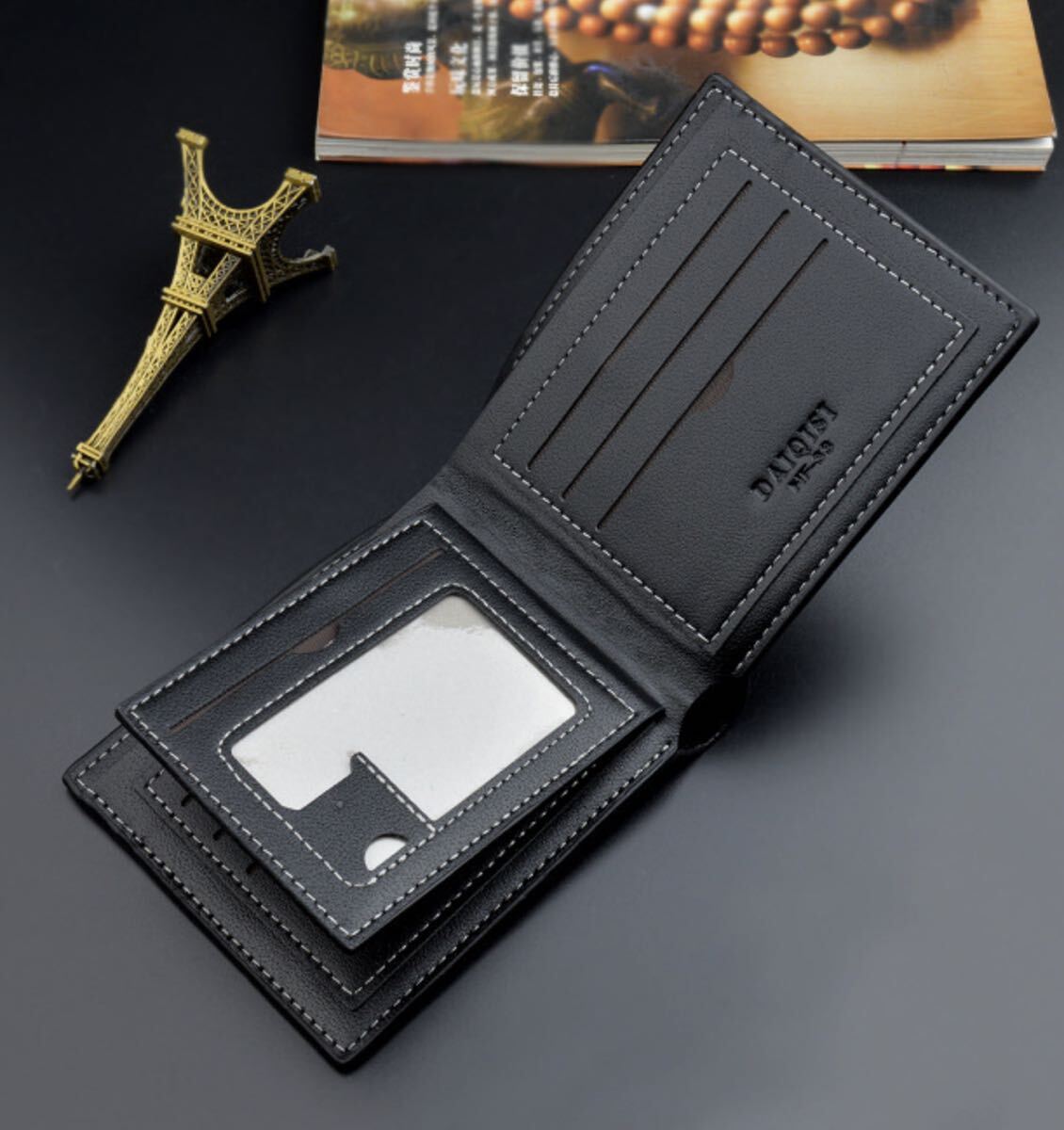 カジュアル PUレザー 二つ折り ミニ財布 ショートウォレット ブラック　財布二つ折り財布 財布　サイフ_画像3