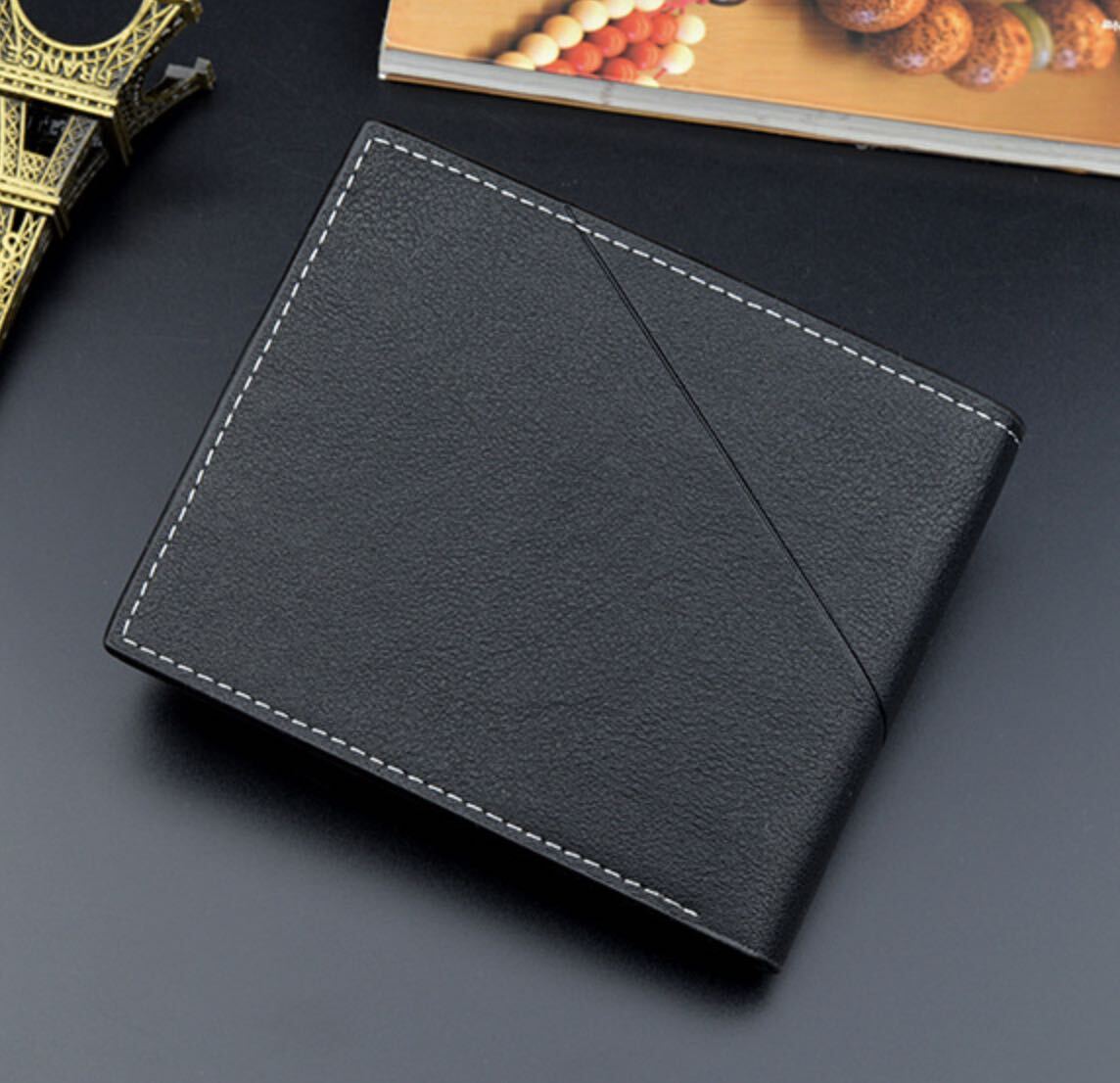 カジュアル PUレザー 二つ折り ミニ財布 ショートウォレット ブラック　財布二つ折り財布 財布　サイフ_画像2