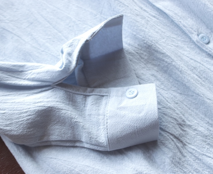 新品 メンズ 麻絹綿 ノーカラー シャツ XL ブルー 長袖 薄手 カジュアル リネン ナチュラル シンプル 涼感 夏 ジャケット シワ加工 水色の画像6