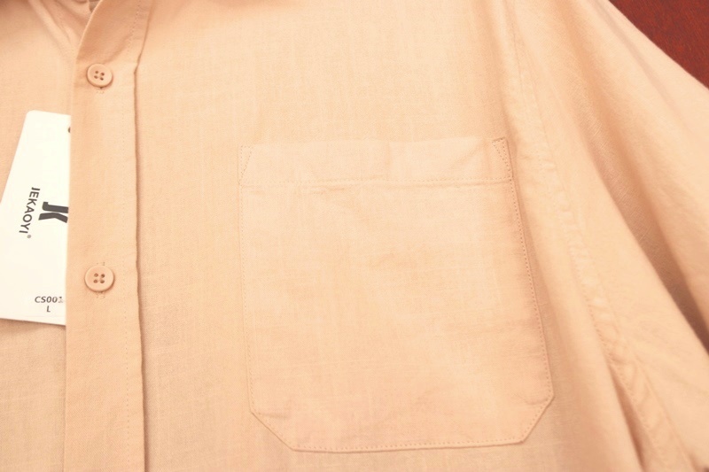 新品■JEKAOYI リネン混 半袖 シャツ L ベージュ メンズ ゆったりサイズ 綿麻 涼しい ナチュラル シワ加工 シンプル ジャケット カジュアルの画像6