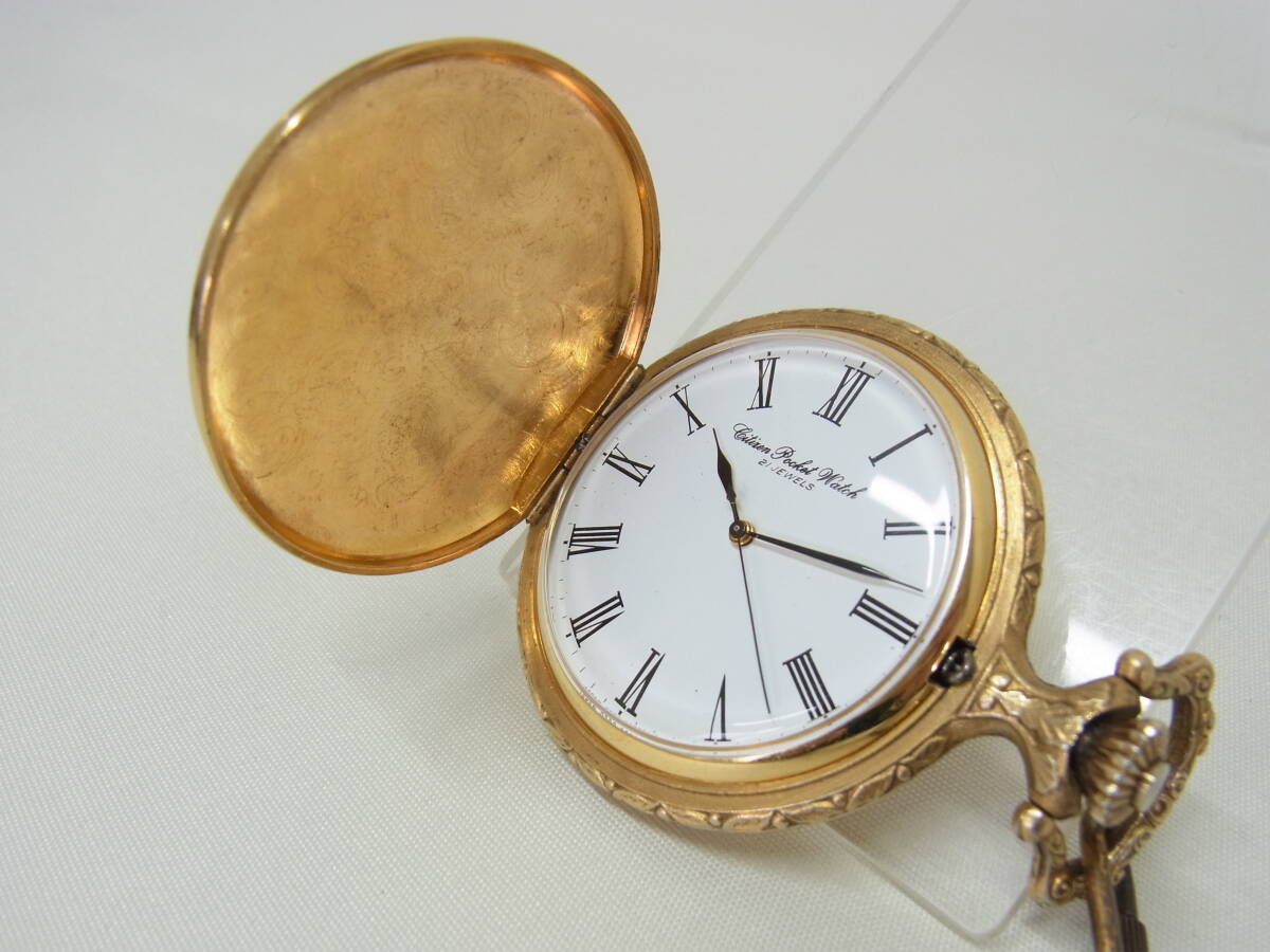 CITIZEN シチズン☆ポケットウォッチ 0200-028861-Y 懐中時計☆21石 ゴールドカラー ゴルフ 時計 pocket watch ビンテージ 稼働品 現状 6の画像6