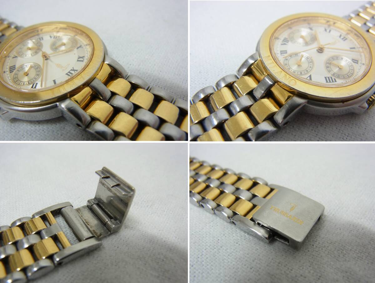 [T] TRUSSARDI Trussardi TR-2511 наручные часы * кварц кварц хронограф Gold цвет Vintage разряженная батарея Junk 60