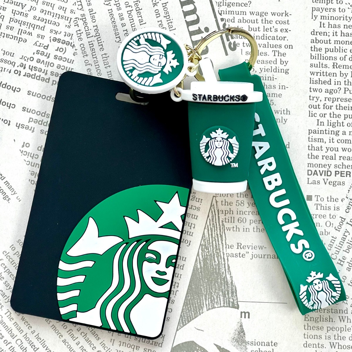  new goods Starbucks start baID card holder card-case strap coffee glass figure key holder Pas green 