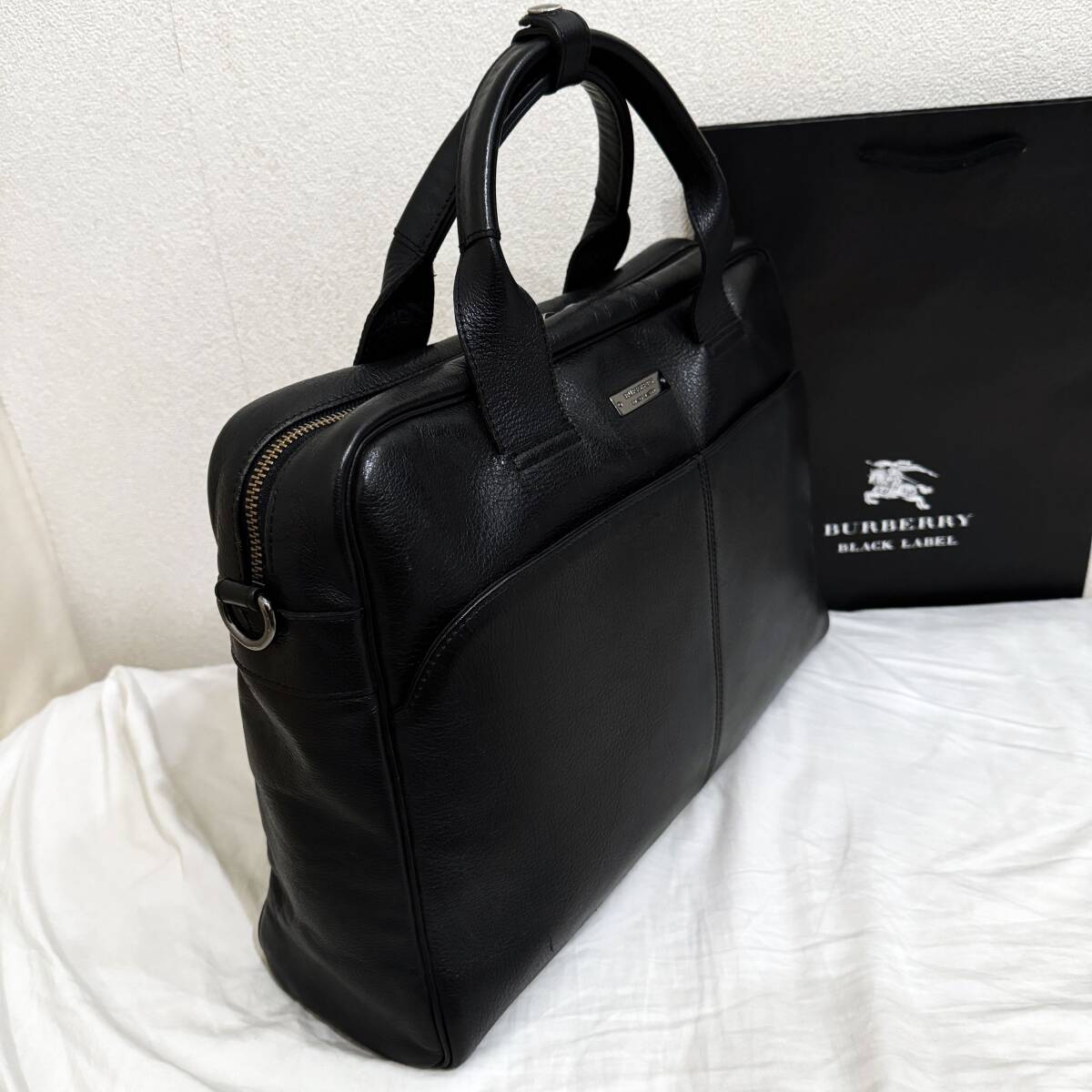 レア BURBERRY BLACK LABEL バーバリーブラックレーベル オールレザー 本革 ブリーフケース ビジネスバッグ 黒 #2730の画像1