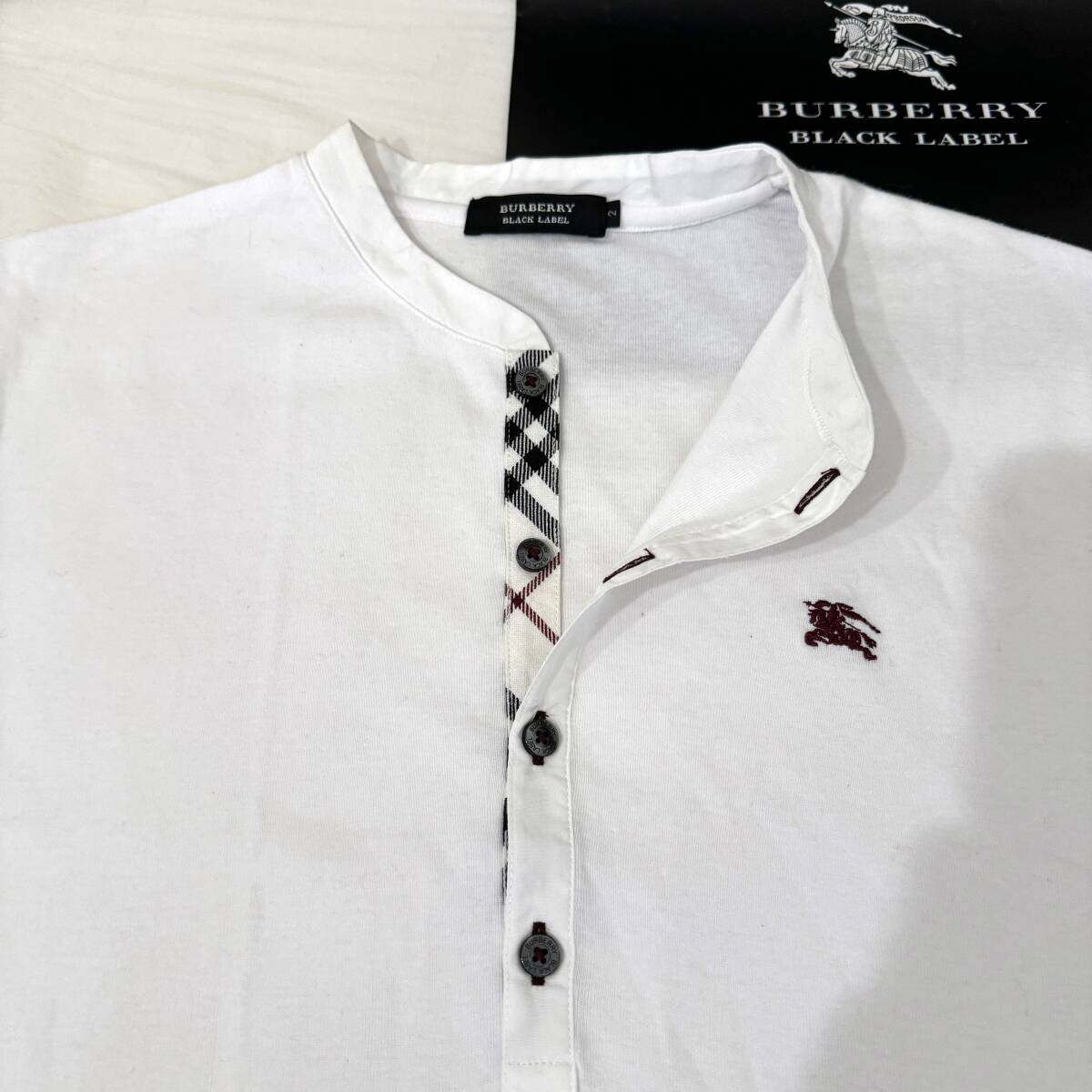  прекрасный наименование товара произведение BURBERRY BLACK LABEL Burberry Black Label короткий рукав застежка с планкой футболка передний .noba проверка шланг вышивка белый 2(M) #2734