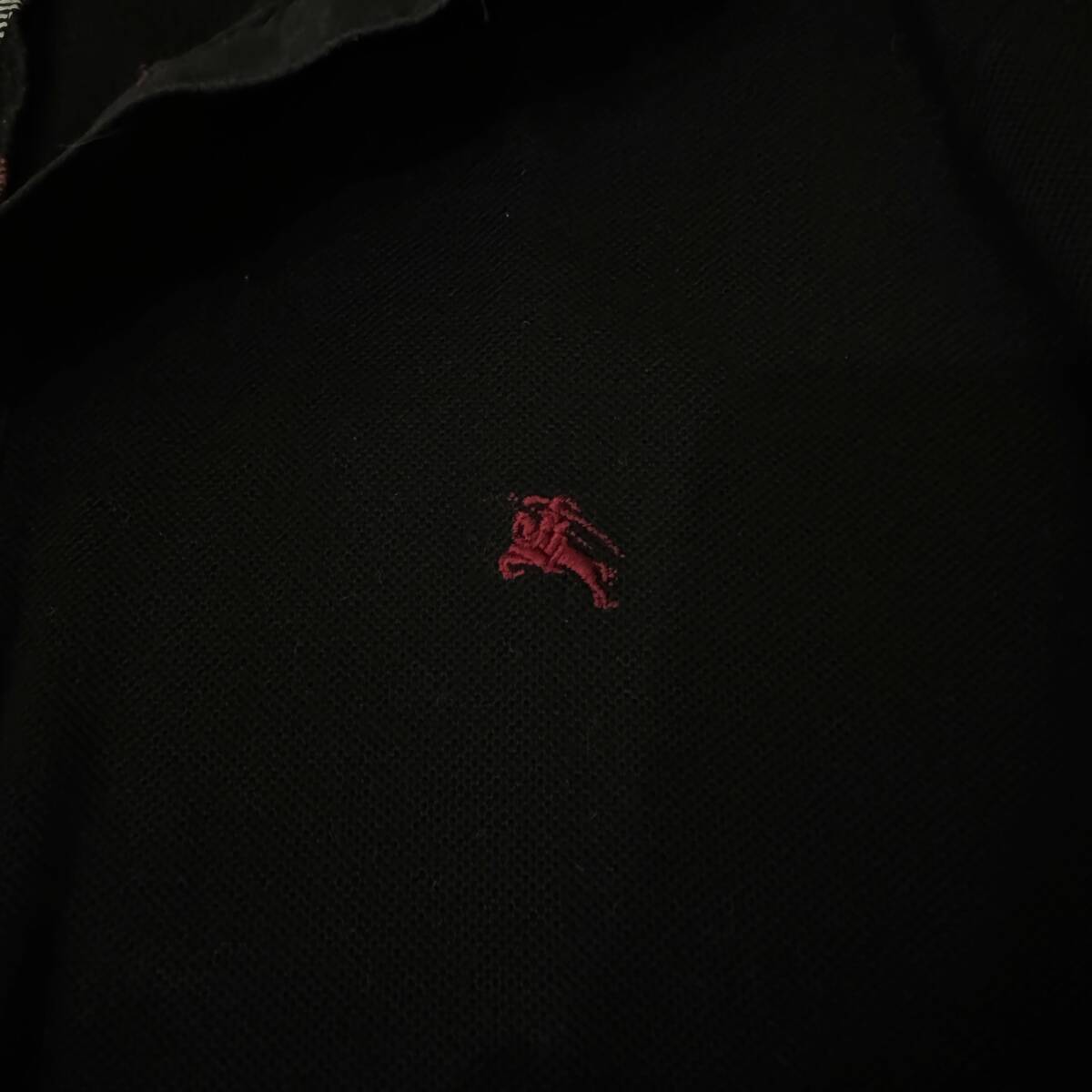  прекрасный наименование товара произведение BURBERRY BLACK LABEL Burberry Black Label рубашка-поло с коротким рукавом олень. . передний .noba проверка шланг вышивка чёрный 2(M) сделано в Японии #2738