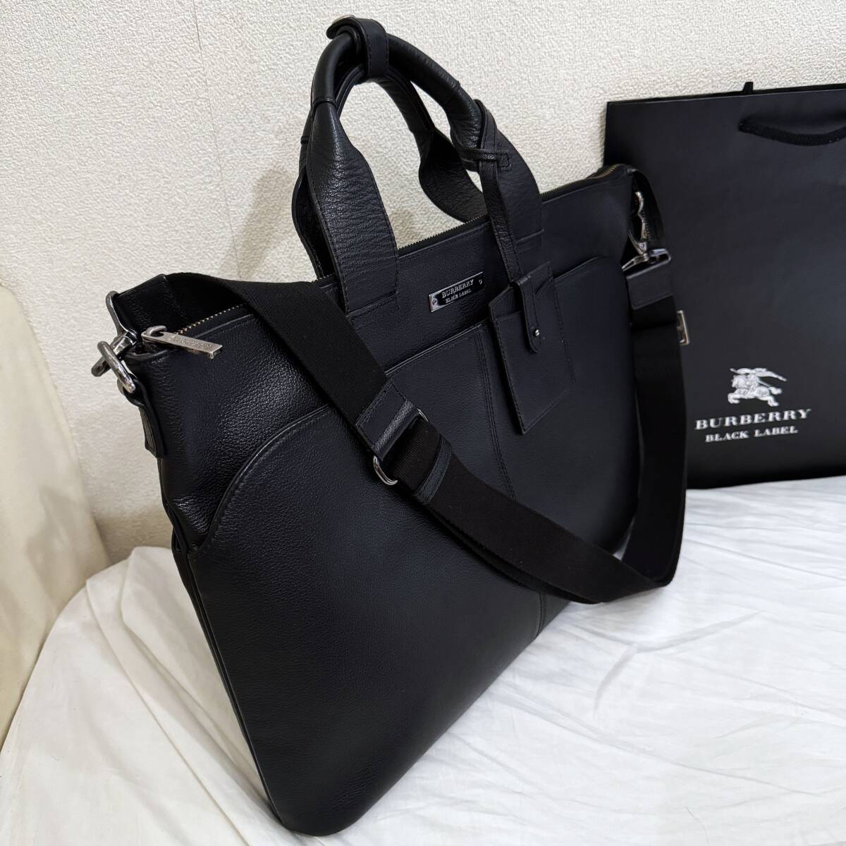  прекрасный товар BURBERRY BLACK LABEL Burberry Black Label 2WAY портфель портфель все кожа натуральная кожа чёрный #2746