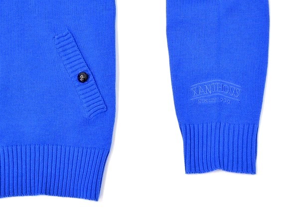XANTHOUS (ザンザス) LIGHT KNIT ZIP HOOD L BLUE ジップアップ ライトニットフード ニットパーカー フーディー セーター COTTON_画像4