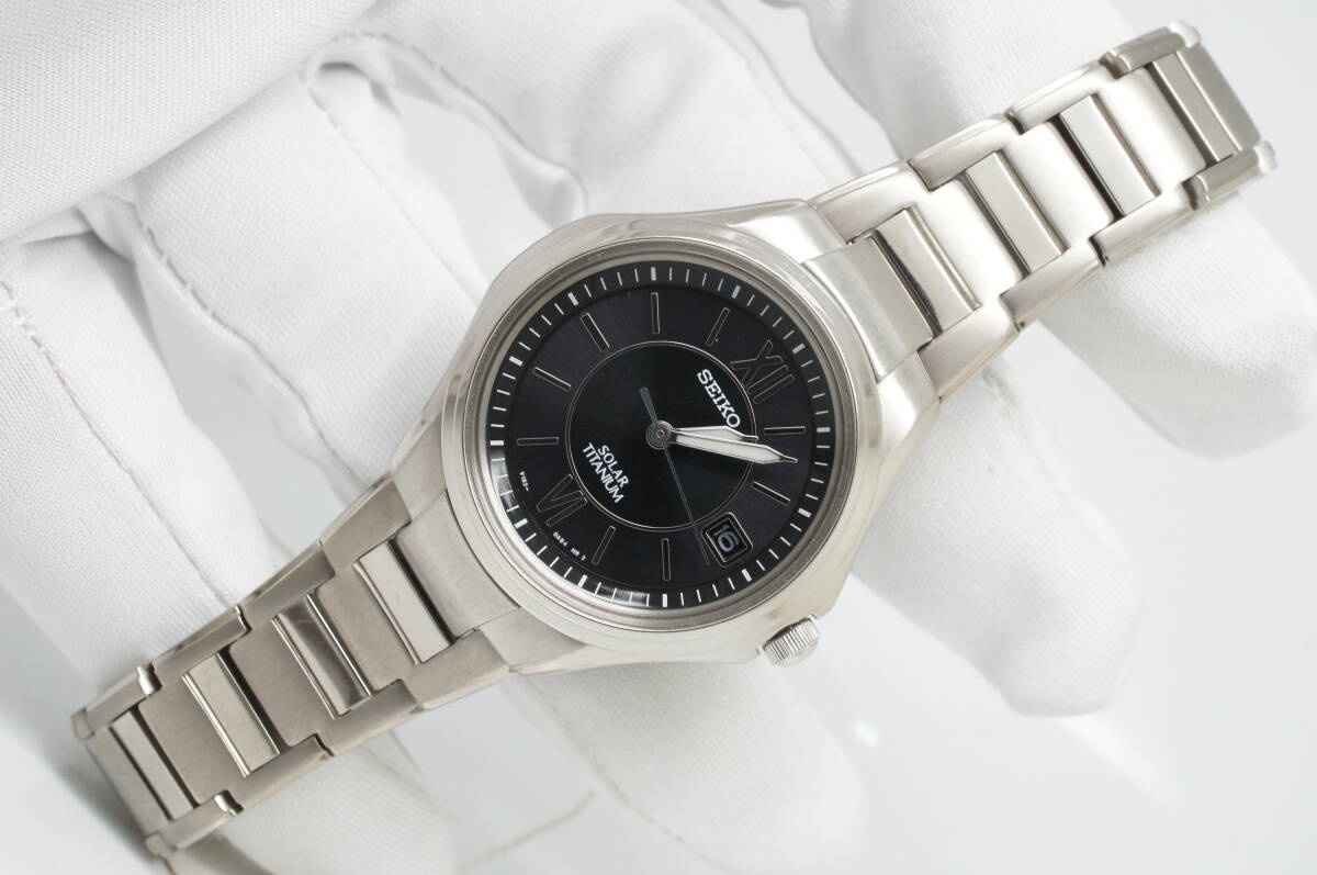 D74* operation excellent unused dead stock SEIKO Seiko SPIRIT SOLAR solar TITANIUM titanium Date lady's wristwatch stylish quartz 