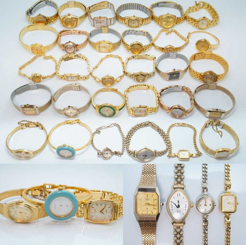 D84●美品含む 30点セット GOLD COLOR ゴールド金 レディース腕時計 SEIKO/CITIZEN/GUCCI/Sybilla 他 大量まとめ クォーツの画像1