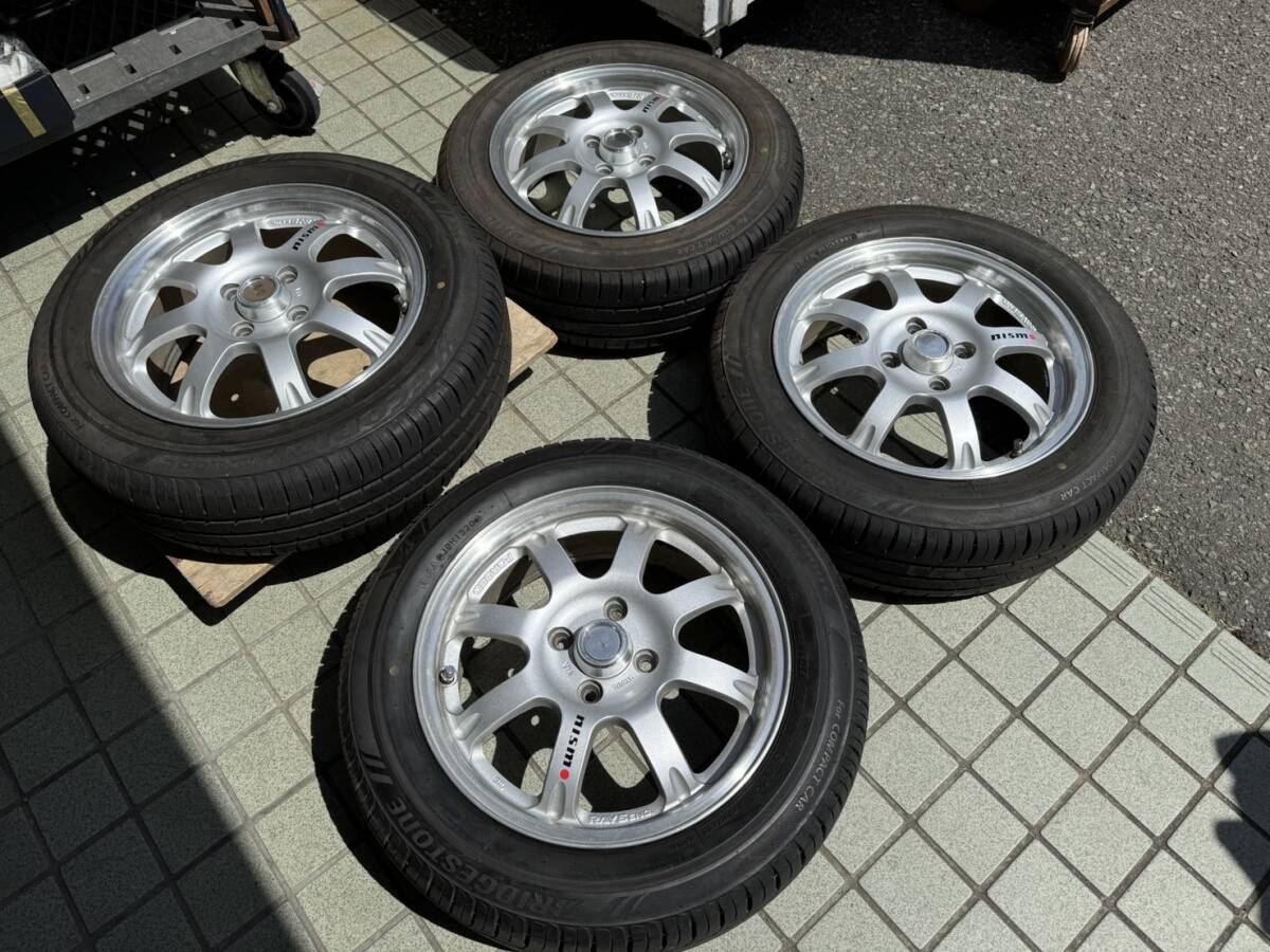 O24 ◆現状品◆ RAYS製 鍛造 nismo 15インチ 6JJ PCD100 4H 185/60R15 4本 タイヤ 溝あり 日産 マーチ タイヤホイール ニスモの画像1